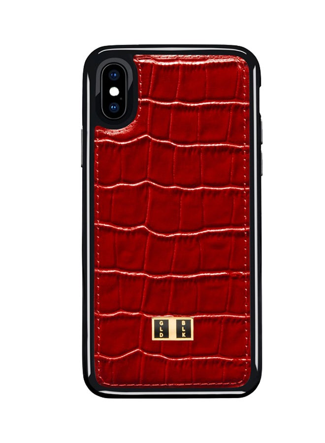 GOLD BLACK Protective Case Cover For Apple iPhone X Croco Red  - Image 1