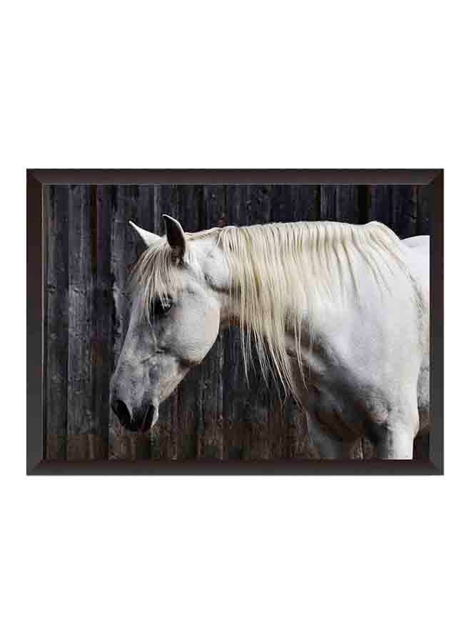 LOWHA White Horse With Framed Wooden Framed Wall Art Painting Black/White 32x22cm