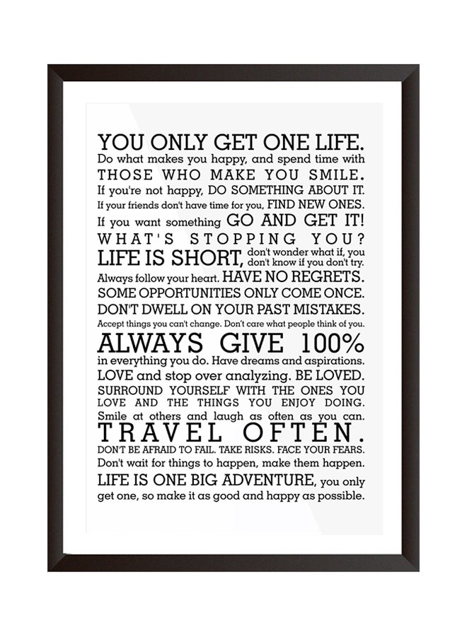 LOWHA You Only Get One Life Wall Art Painting With Frame White/Black/Blue 32x22centimeter