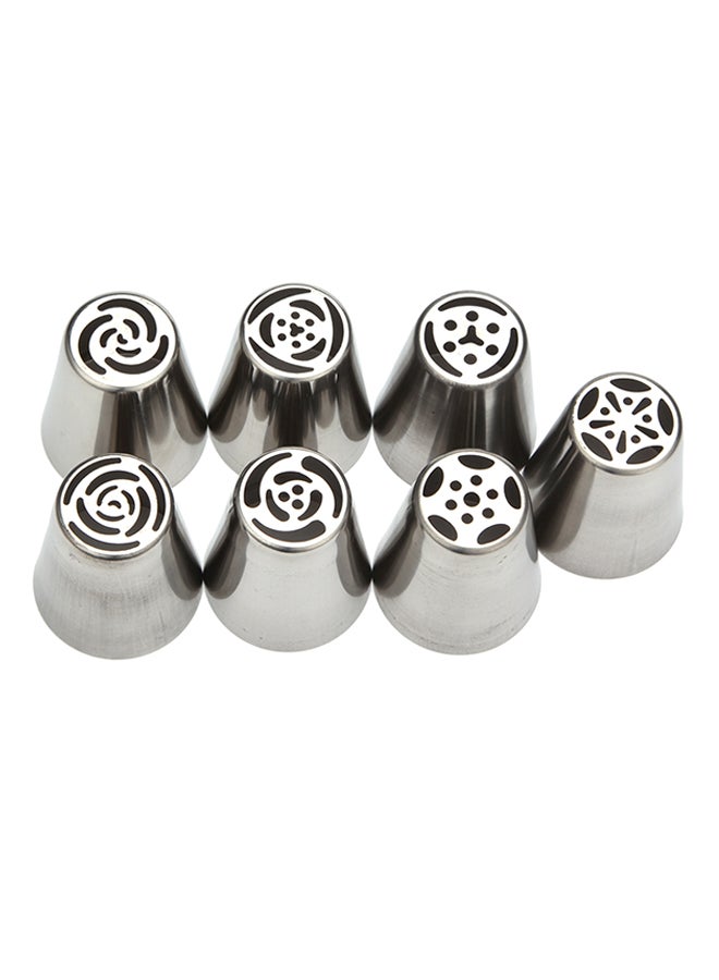 7-Piece DIY Buttercream Icing Nozzles Tips Set Silver  - Image 1