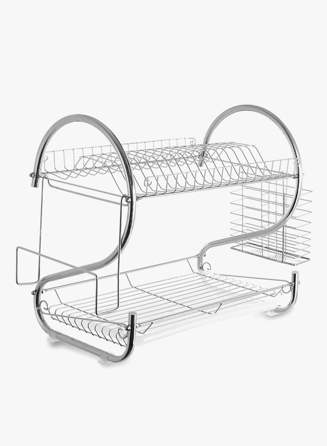 طبقتان من رفوف الأطباق مع لوح تجفيف فضي - Image 2