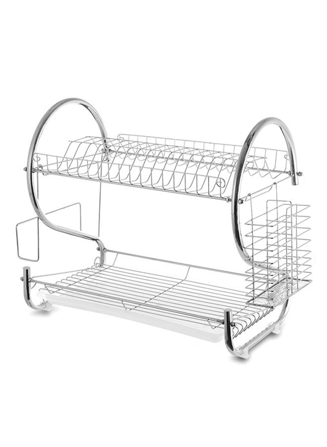 طبقتان من رفوف الأطباق مع لوح تجفيف فضي - Image 1