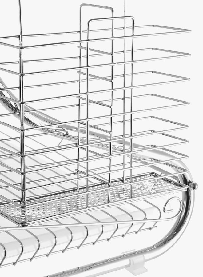 طبقتان من رفوف الأطباق مع لوح تجفيف فضي - Image 5