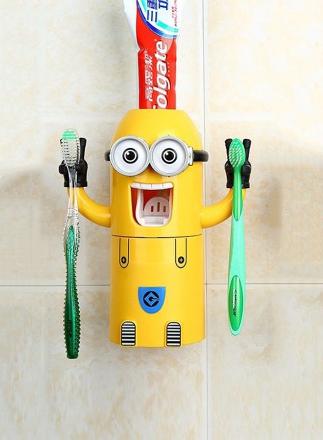 Minions Design Toothbrush Holder With Automatic Toothpaste Dispenser And Brush Cup Yellow 19x8x6.2cm - Image 3
