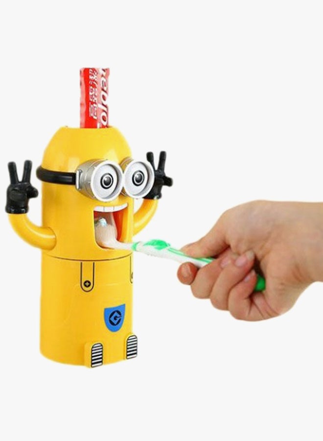 Minions Design Toothbrush Holder With Automatic Toothpaste Dispenser And Brush Cup Yellow 19x8x6.2cm - Image 2
