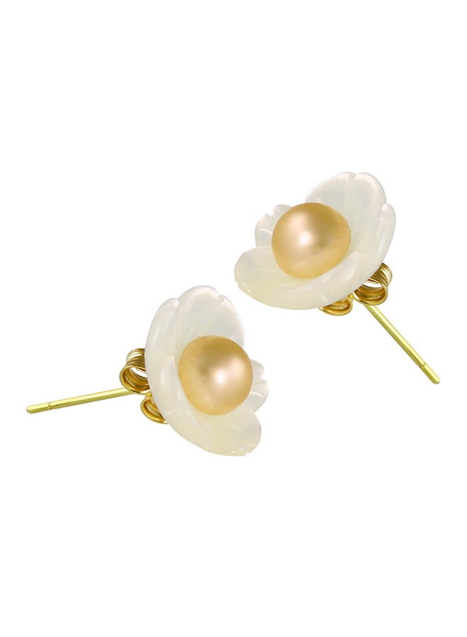 Vera Perla - 18 Karat Gold Flower Design Pearl Earrings - Image 1