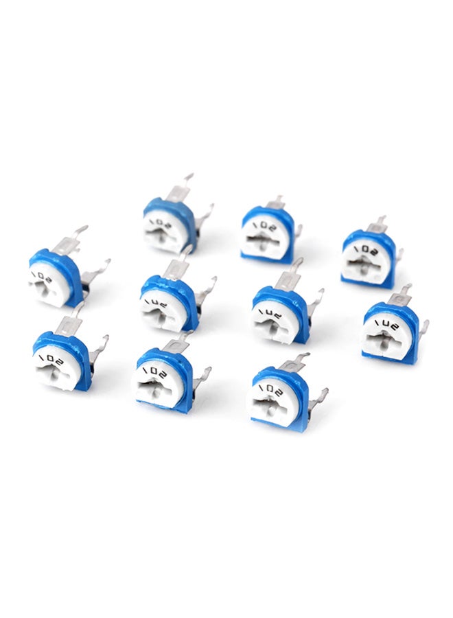 10-Piece Multifunctional Horizontal 102 1K Ohm Adjustable Resistors For Electronic DIY Blue/White  - Image 1