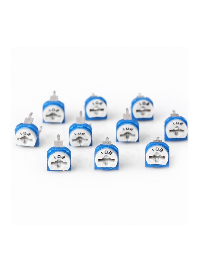 10-Piece Multifunctional Horizontal 102 1K Ohm Adjustable Resistors For Electronic DIY Blue/White  - Image 2