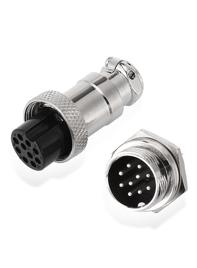 10-Pin Aviation Male To Female Connecting Plug Socket Silver - Image 3