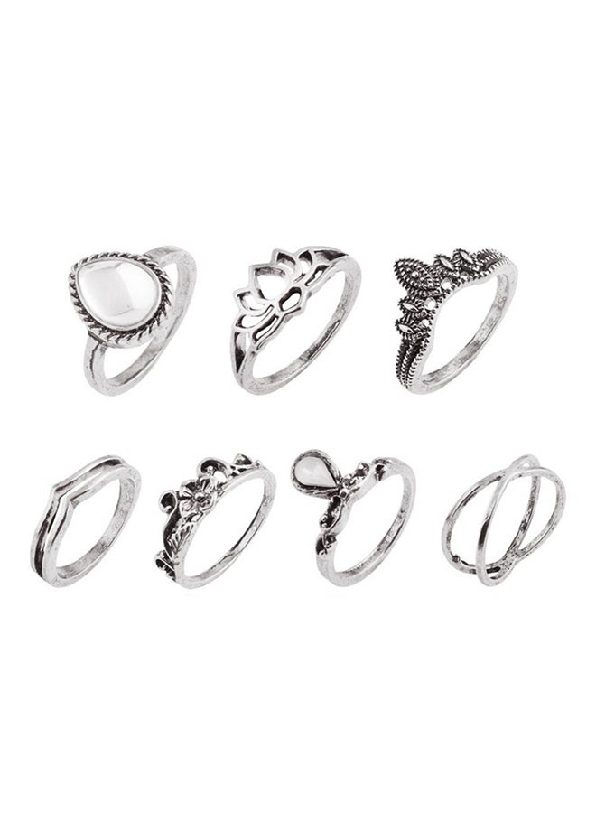Bluelans 7-Piece Rhinestone Lotus Flower Design Rings 