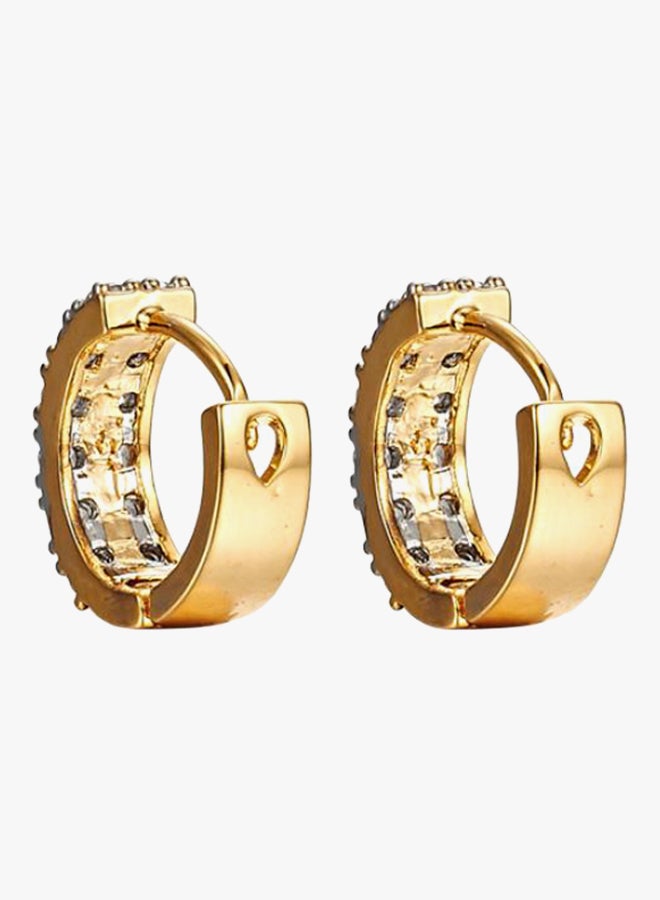 Bluelans - 9K Gold Plated Rhinestone Studded Hoop Earrings - Image 1