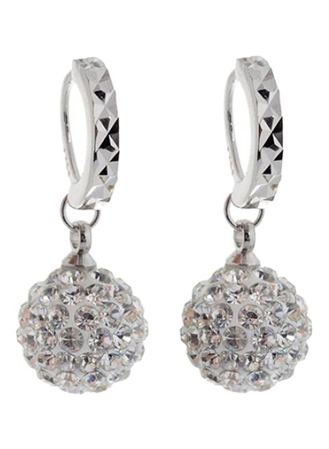 Silver Plated Rhinestone Studded Ball Dangle Earring