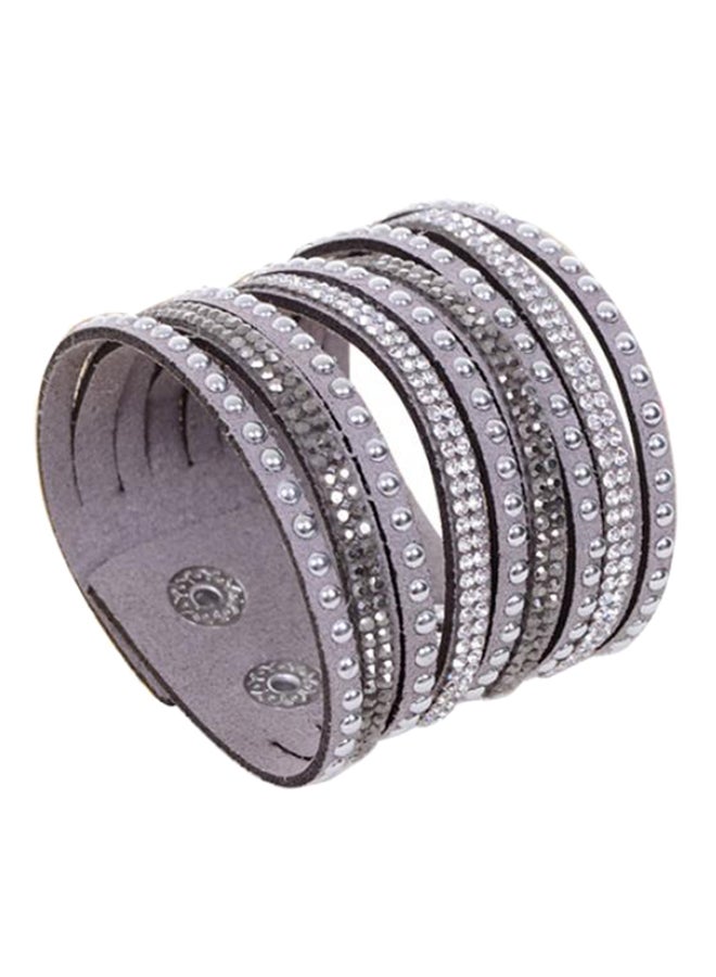 Rhinestone Studded Leather Multilayer Punk Bracelet