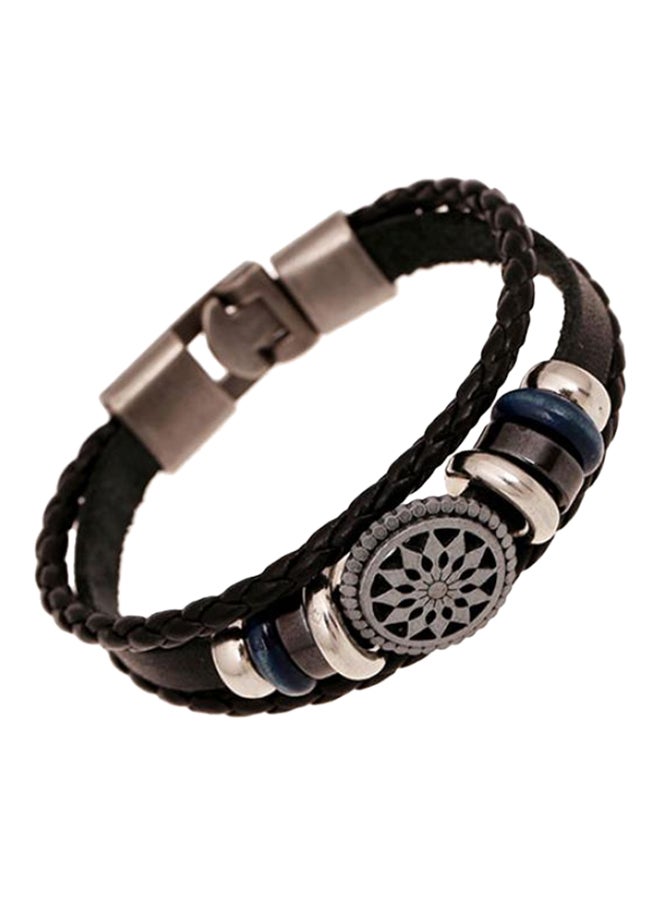 بلولانز سوار متعدد الأشرطة بتصميم مضفر من الجلد الصناعي ومزوّد بحلية على شكل وردة