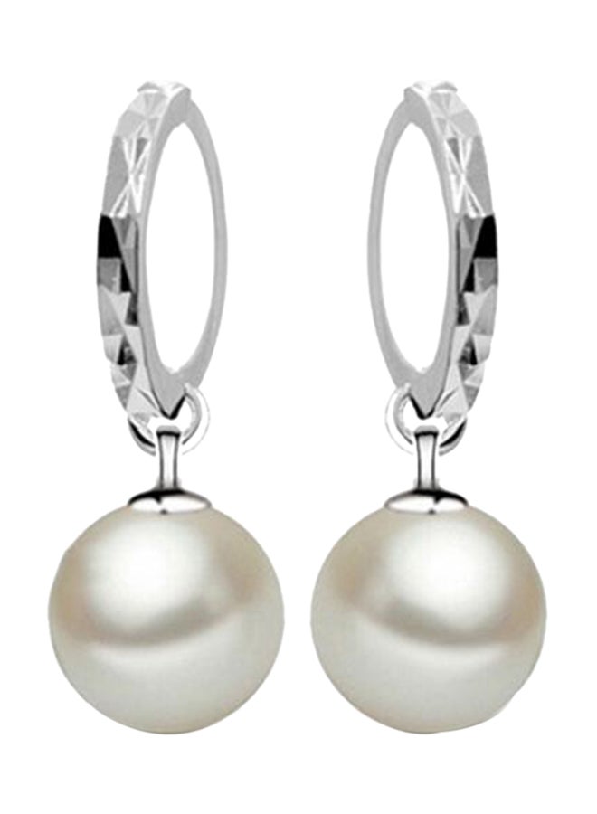 Bluelans Faux Pearl Silver Plated Dangle Earrings 