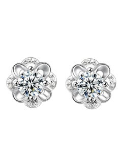 Bluelans 925 Sterling Silver Rhinestone Studded Hollow Flower Stud Earrings 