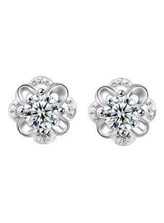 925 Sterling Silver Rhinestone Studded Hollow Flower Stud Earrings - v1521632782/N13624615A_1