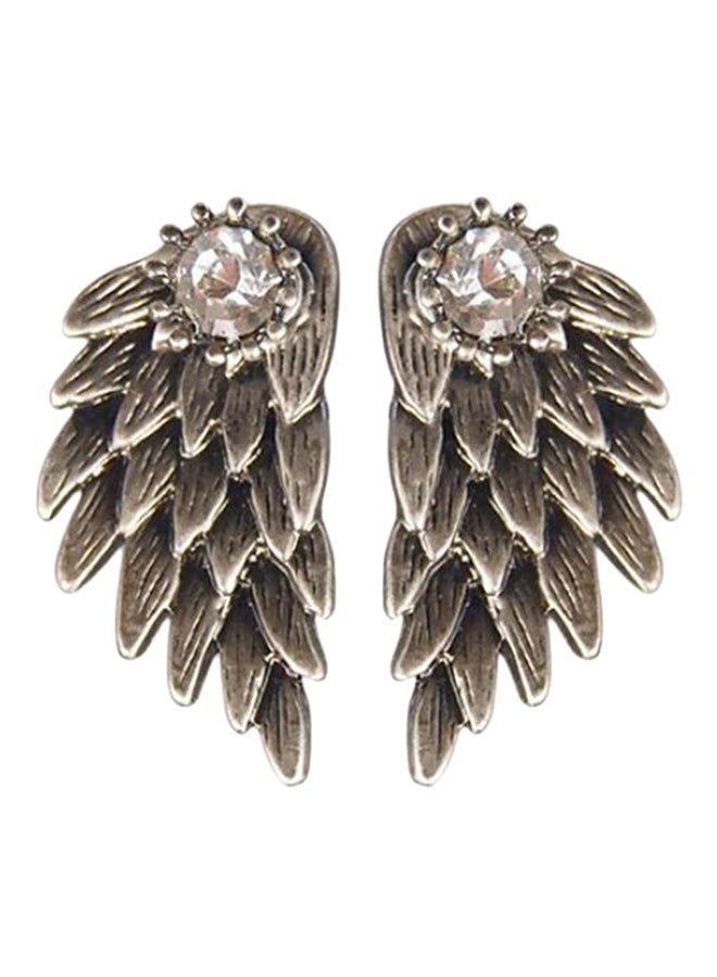 بلولانز أقراط كبس على شكل أجنحة مرصعة بأحجار الراين ومصنوعة من خليط معدني