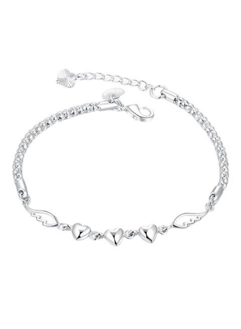 925 Sterling Silver Love Heart Wings Charm Bracelet