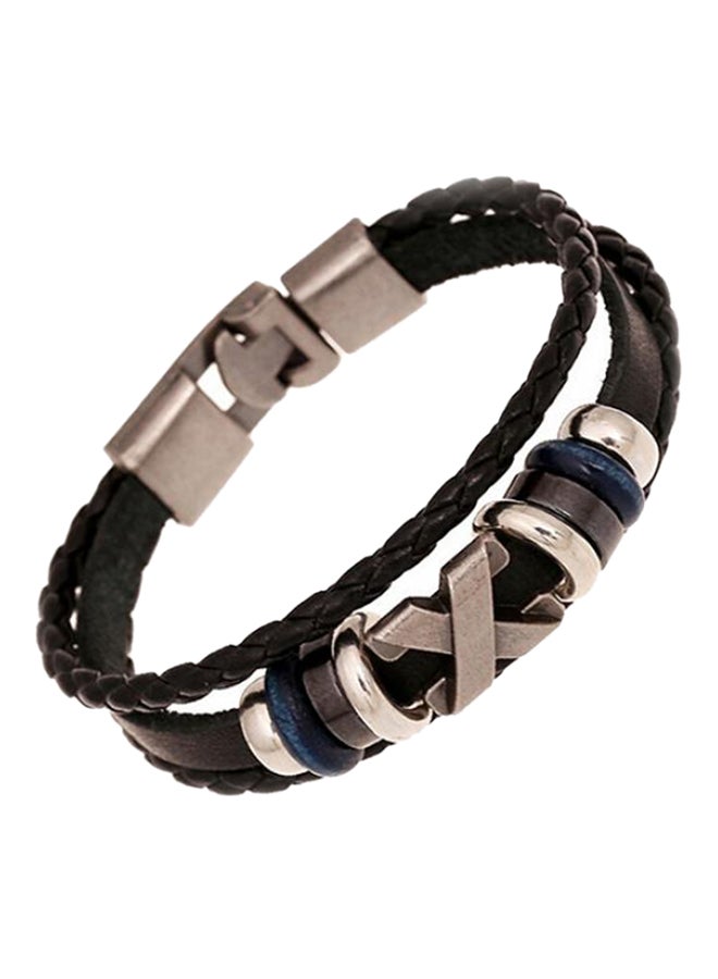Bluelans Braid Faux Leather Metal Beaded Cuff Punk Bracelet