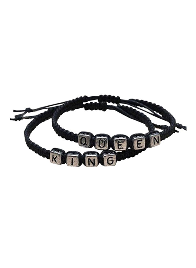 Bluelans Acrylic Couple Braided King-Queen Charm Bracelet 