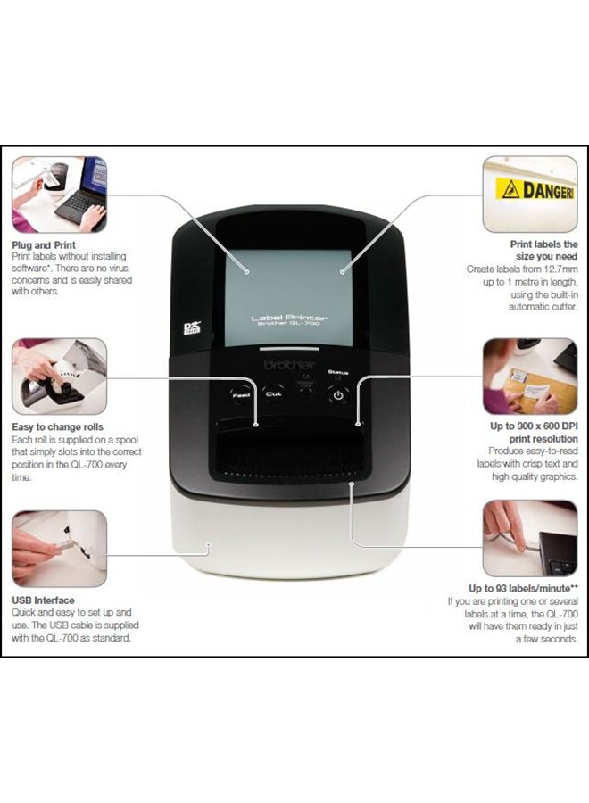 بروذر طابعة ملصقات QL-700 سريعة أبيض  - Image 5