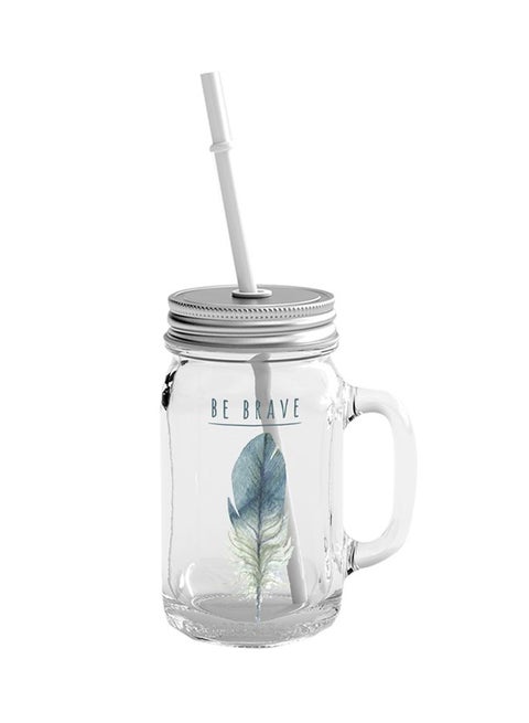 Mason Jar With Lid And Straw Clear/Silver 400ml