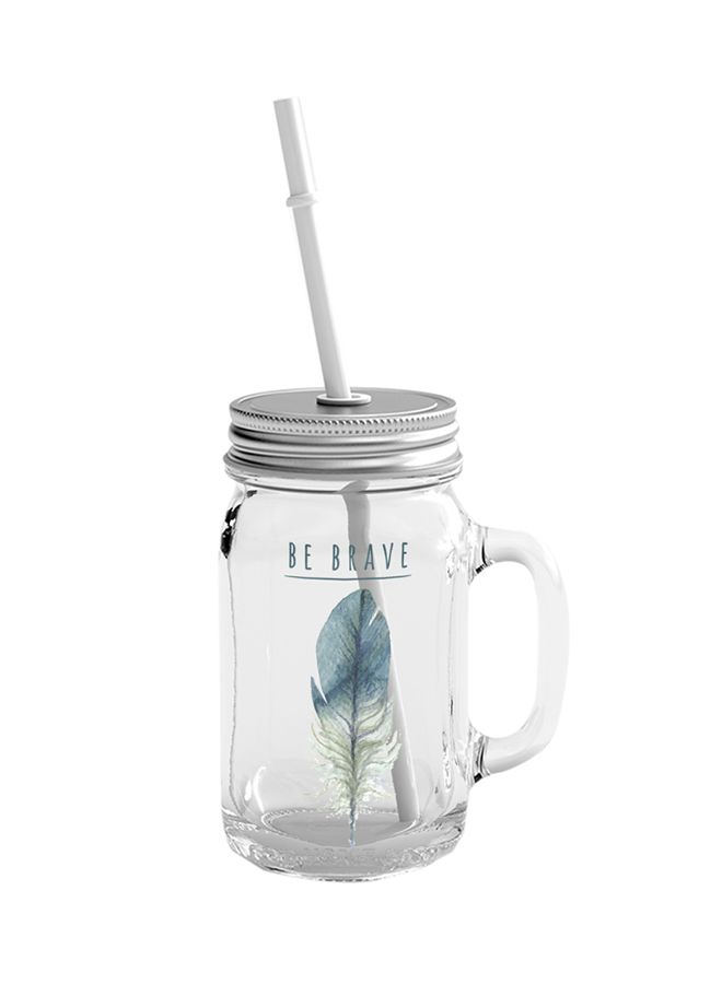 LOUD UNIVERSE - Mason Jar With Lid And Straw Clear/Silver 400ml - Image 1