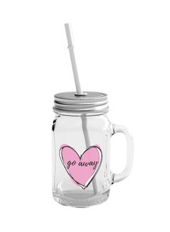 Mason Jar With Lid And Straw Clear/Silver 400ml