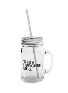 Mason Jar With Lid And Straw Clear/Silver 400ml
