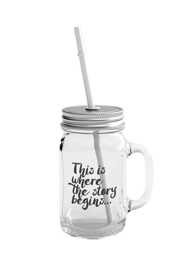 LOUD UNIVERSE Mason Jar With Lid And Straw Clear/Silver 400ml 