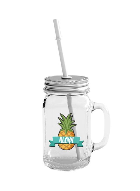 Mason Jar With Lid And Straw Clear/Silver 400ml