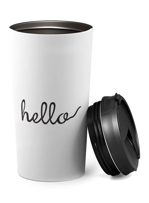 Travel Tumbler With Sip Lid White/Black 9 x 17cm