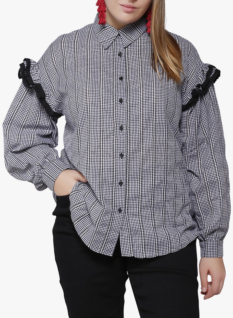 LOST INK PLUS Long Sleeve Checked Shirt Black - Image 1