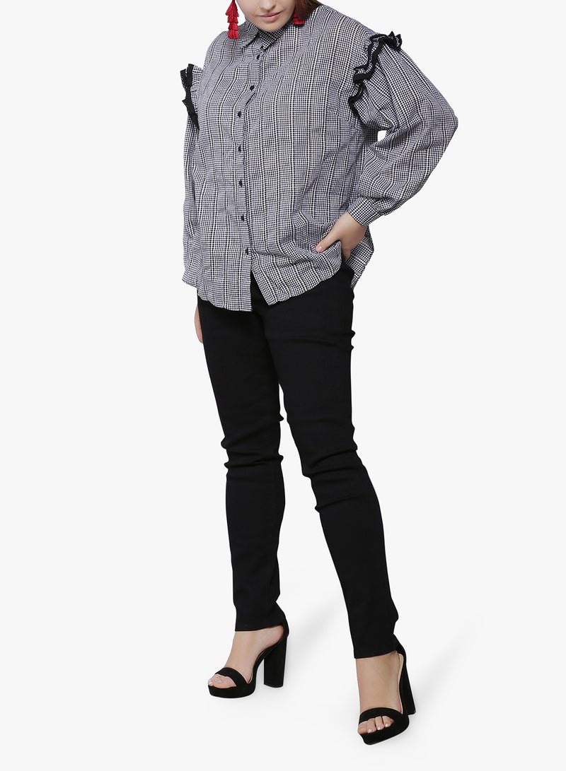 LOST INK PLUS Long Sleeve Checked Shirt Black - Image 3