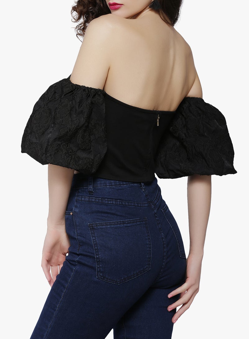 LOST INK Puff Sleeve Bustier Top Black  - Image 2