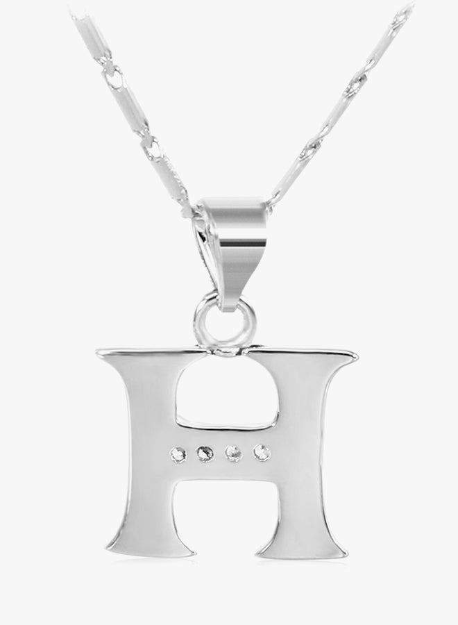Alloy Rhinestone Studded Letter H Pendant Necklace - Image 2