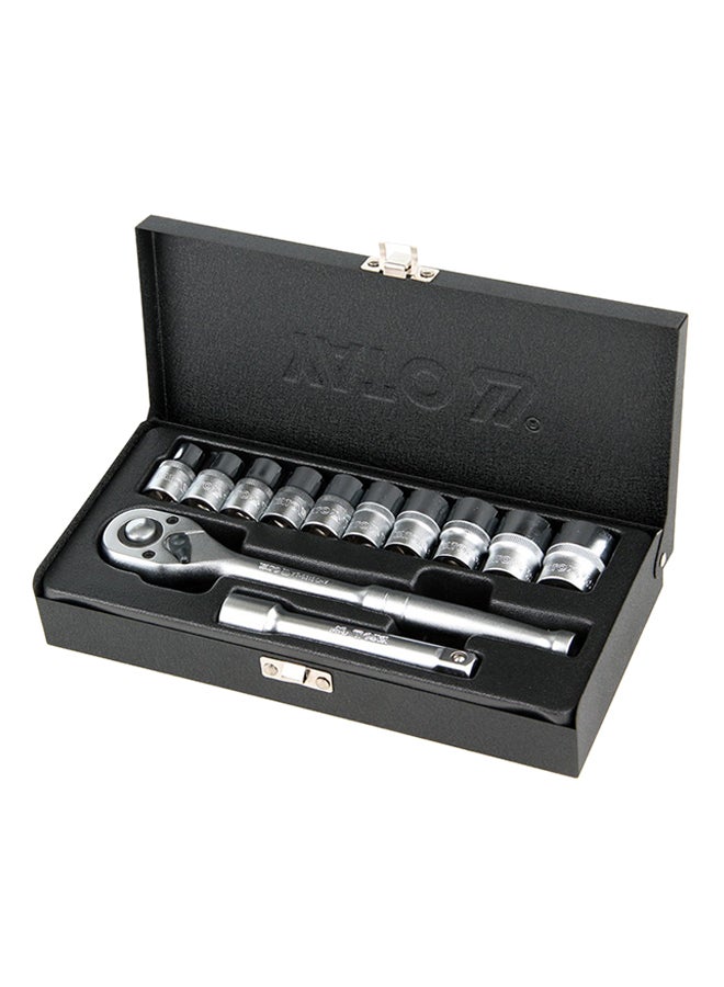 ياتو طقم جلبات من 13 قطعة في حقيبة معدنية فضي 0.5بوصة