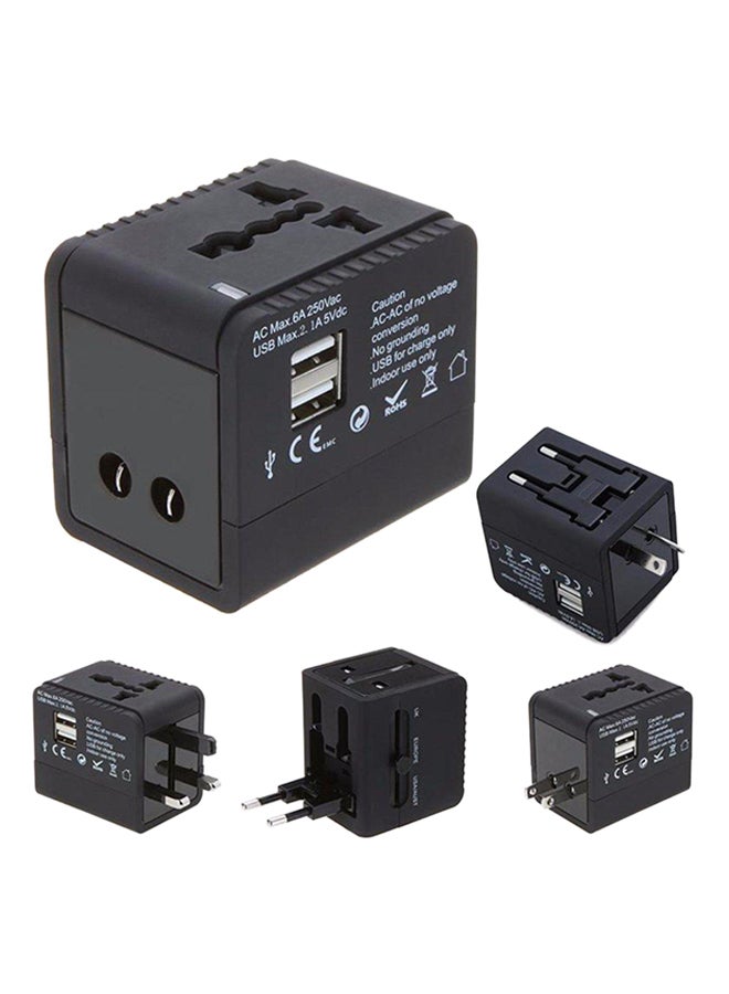 2-Port Worldwide Universal Travel USB Adapter Black