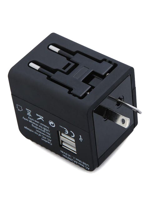 2-Port Worldwide Universal Travel USB Adapter Black