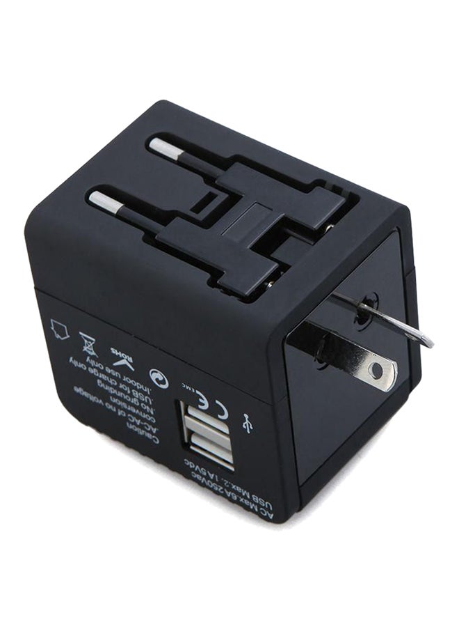 2-Port Worldwide Universal Travel USB Adapter Black  - Image 1