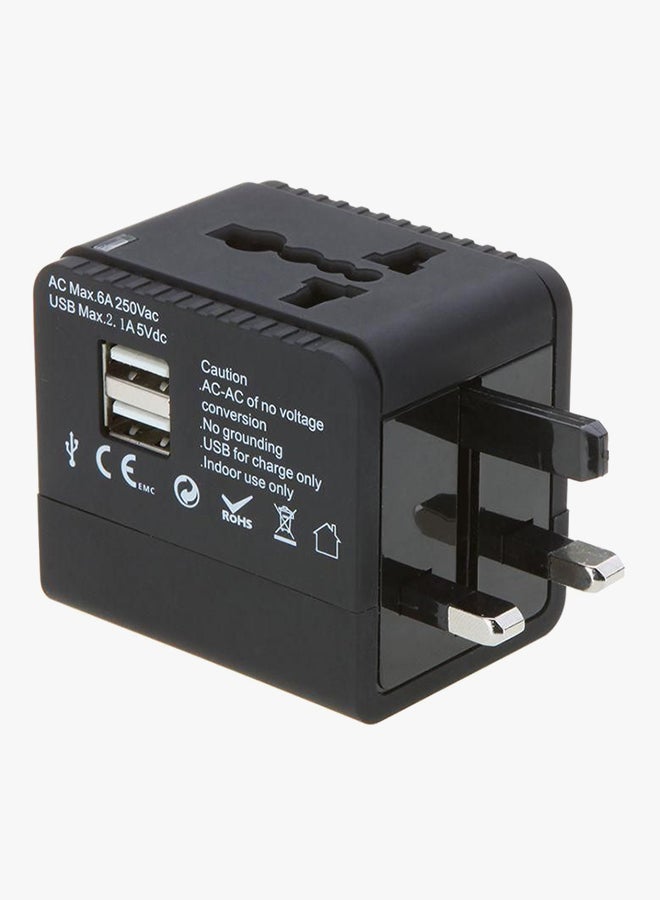 2-Port Worldwide Universal Travel USB Adapter Black  - Image 2