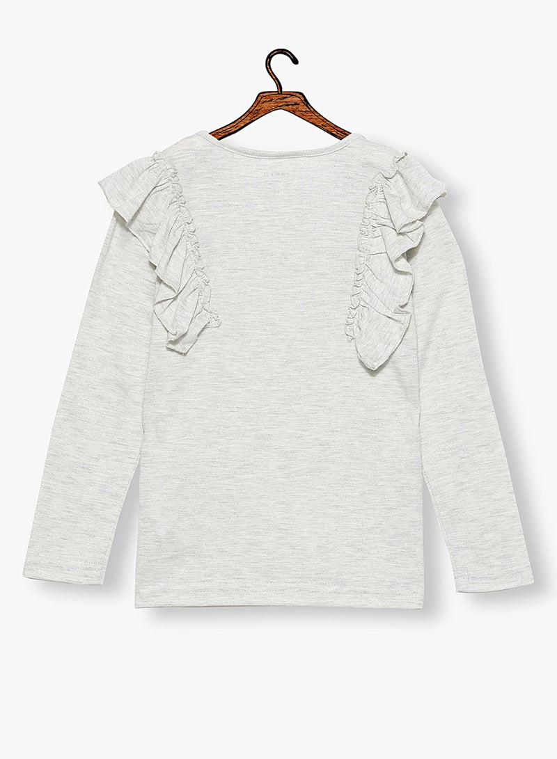 NAME IT Kids Shimmery Flounce Long Sleeve T-Shirt Light Grey - Image 2