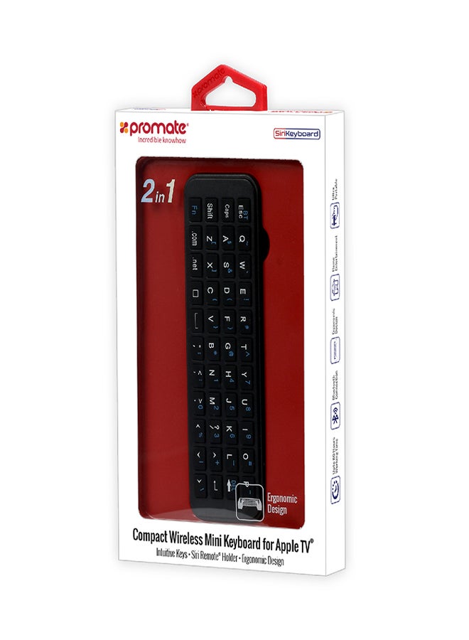 PROMATE - Apple TV Remote Keyboard, Portable Bluetooth Wireless Mini Keyboard with Comfortable Silent Intuitive Keys and Protective Frame for Type, Search, Apple TV 4k, Apple TV 4, SiriKeyboard Black - Image 1