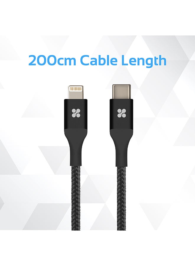 PROMATE - USB Type-C to Lightning Cable, Heavy Duty Nylon Braided 2.4A Type-C to Lightning Sync and Charging Cable with Android OTG Support for MacBook Pro, iPhone X, 8, 8 Plus, Samsung Note 8, S8, S8 Plus Black - Image 1