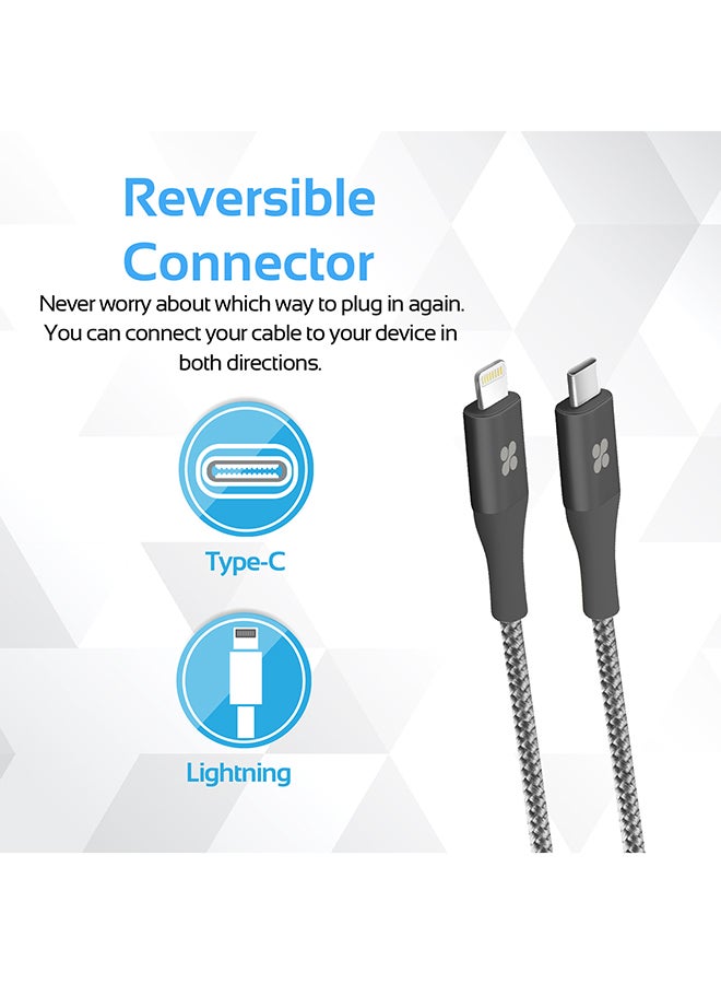 USB Type-C to Lightning Cable, Heavy Duty Nylon Braided 2.4A Type-C to Lightning Sync and Charging Cable with Android OTG Support for MacBook Pro, iPhone X, 8, 8 Plus, Samsung Note 8, S8, S8 Plus Grey