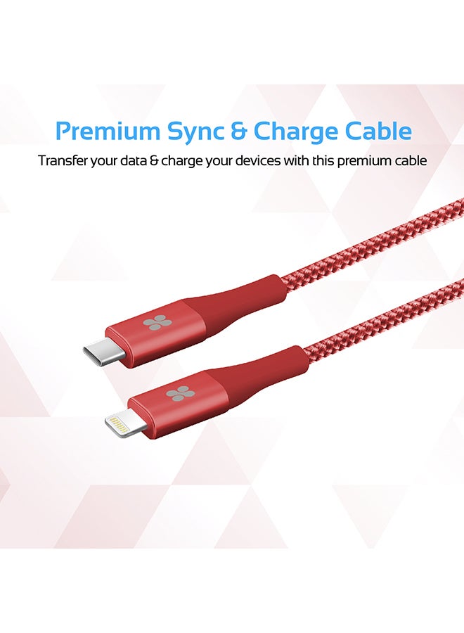PROMATE - USB Type-C to Lightning Cable, Heavy Duty Nylon Braided 2.4A Type-C to Lightning Sync and Charging 2M Cable with Android OTG Support for MacBook Pro, iPhone X, 8, 8 Plus, Samsung Note 8, S8, S8+, UniLink-LTC2 Red - Image 1