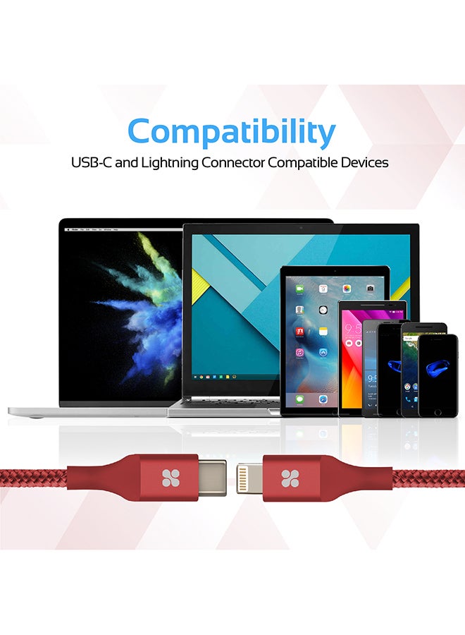 PROMATE - USB Type-C to Lightning Cable, Heavy Duty Nylon Braided 2.4A Type-C to Lightning Sync and Charging 2M Cable with Android OTG Support for MacBook Pro, iPhone X, 8, 8 Plus, Samsung Note 8, S8, S8+, UniLink-LTC2 Red - Image 1