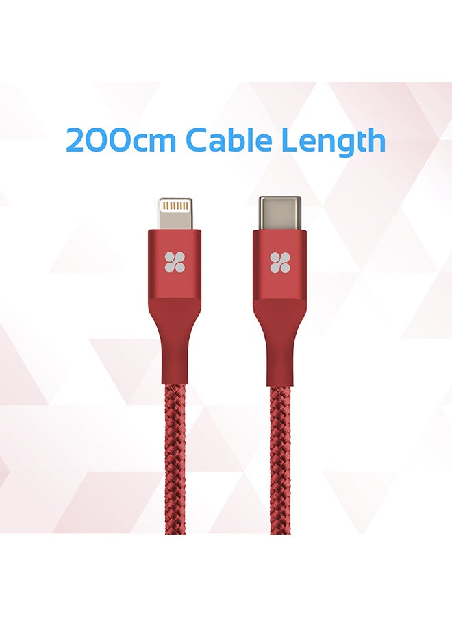 PROMATE - USB Type-C to Lightning Cable, Heavy Duty Nylon Braided 2.4A Type-C to Lightning Sync and Charging 2M Cable with Android OTG Support for MacBook Pro, iPhone X, 8, 8 Plus, Samsung Note 8, S8, S8+, UniLink-LTC2 Red - Image 1