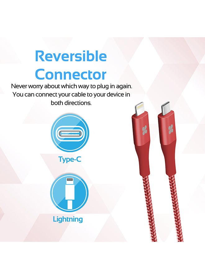 PROMATE - USB Type-C to Lightning Cable, Heavy Duty Nylon Braided 2.4A Type-C to Lightning Sync and Charging 2M Cable with Android OTG Support for MacBook Pro, iPhone X, 8, 8 Plus, Samsung Note 8, S8, S8+, UniLink-LTC2 Red - Image 1